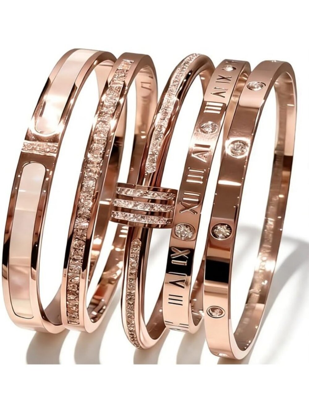 Elegant 5-Piece Stainless Steel Bracelet Set - Non-Tarnish Bangles for Everyday